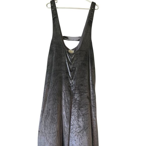 Maeve Gray Crushed Velvet Jumpsuit Wide Leg Sleeveless Women Size Medium - Picture 2 of 5